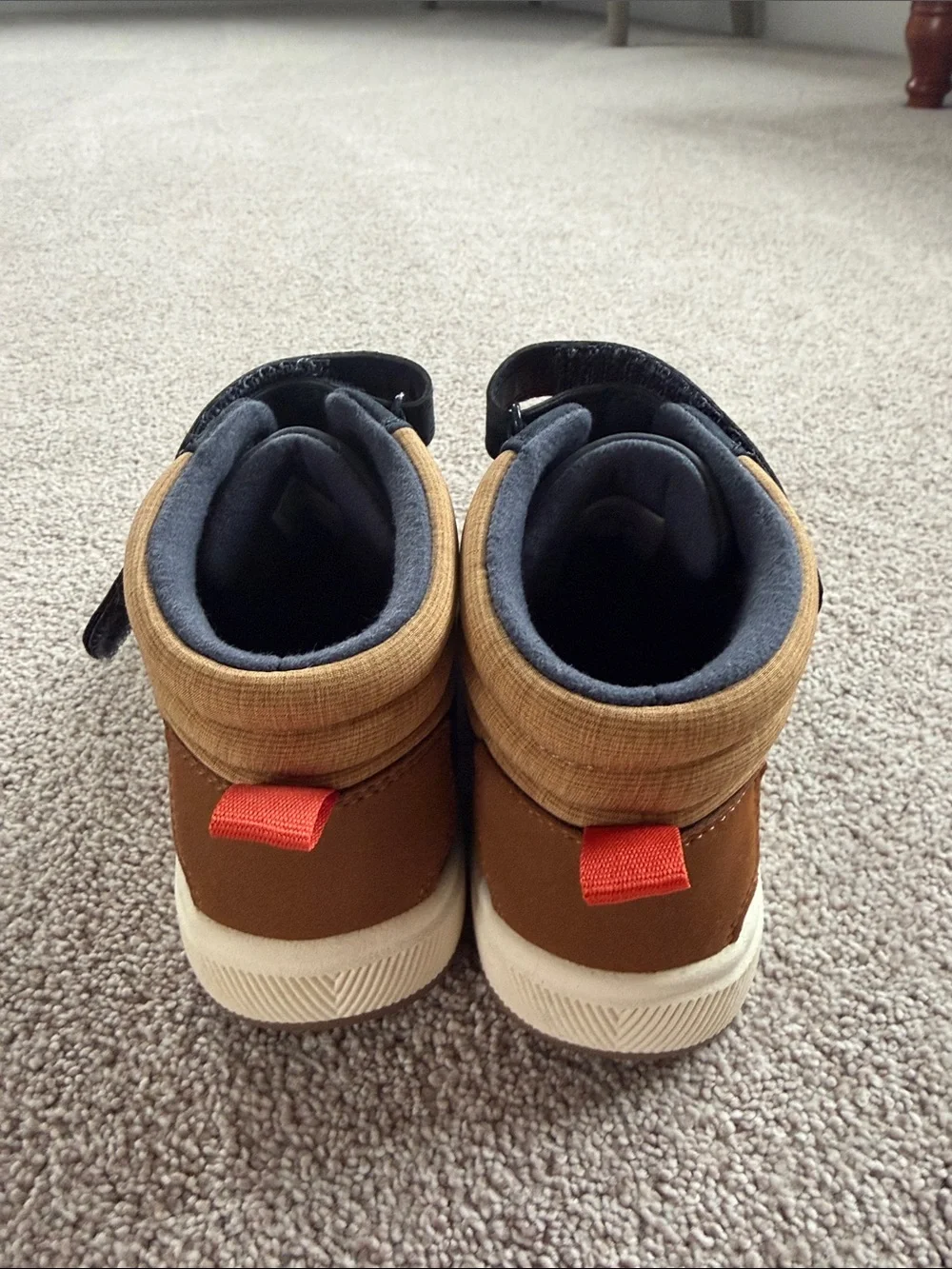 Brand new! Kids High-Top Casual Sneakers - Navy and Tan with Orange Laces